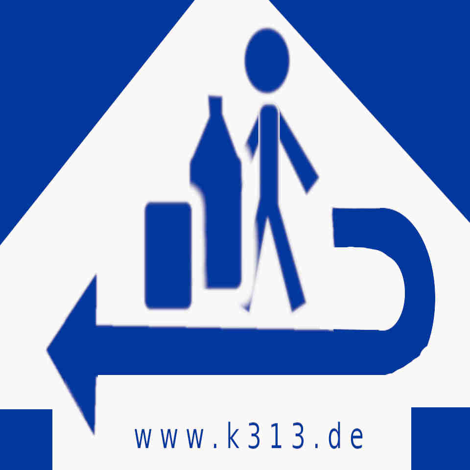 Ein Kennzeichen von Mehrwegflaschen und einem Menschzeichen dazu, der auch eine Flasche ist.